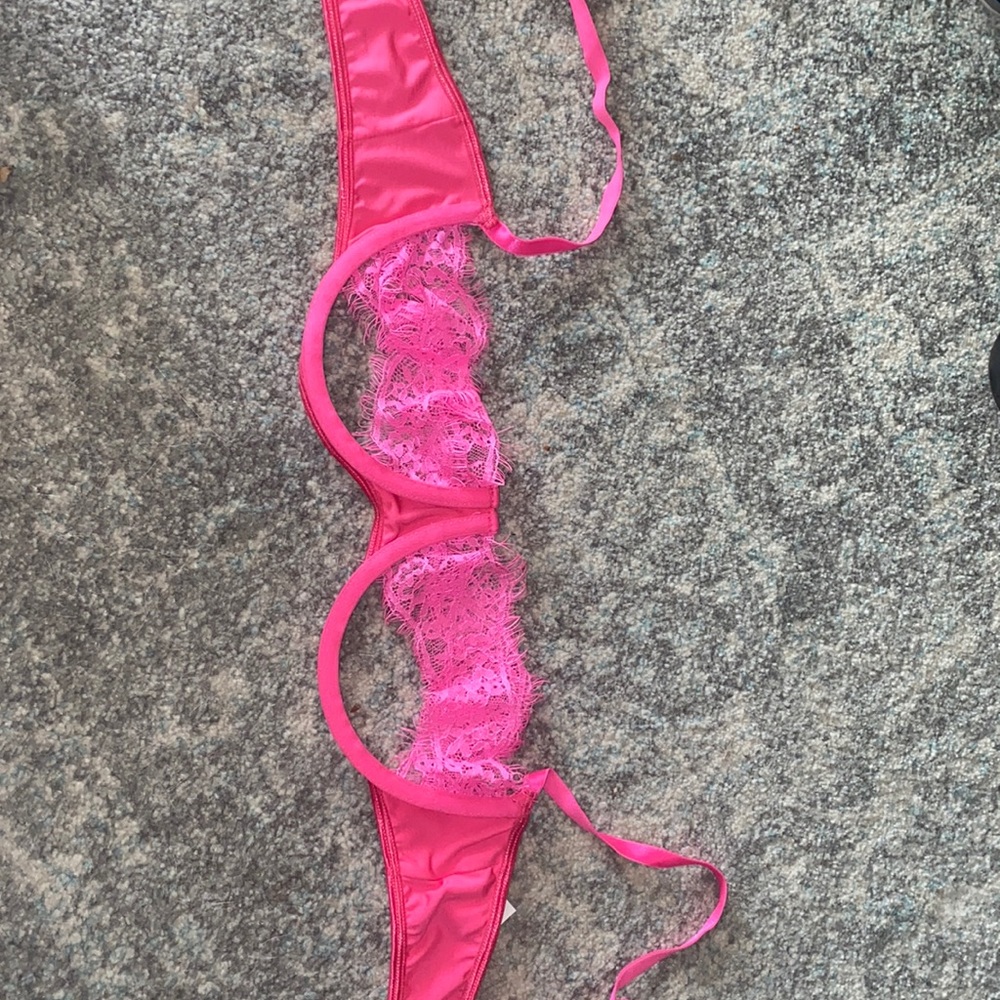 Hot pink bra!